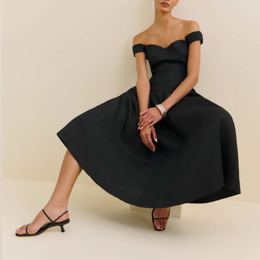 Reformation Monet Linen Dress Black